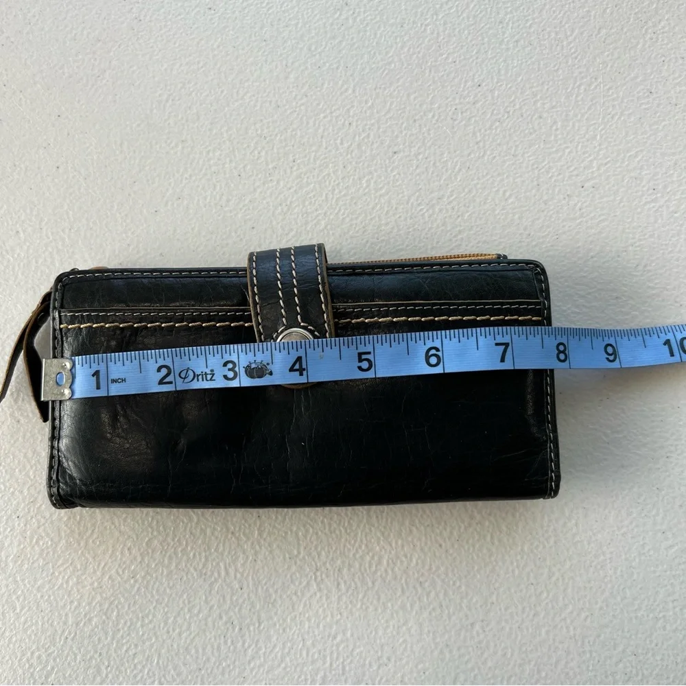 Fossil Women's Weekender Checkbook Clutch Black Leather‎ Bi-Fold Wallet 7.5